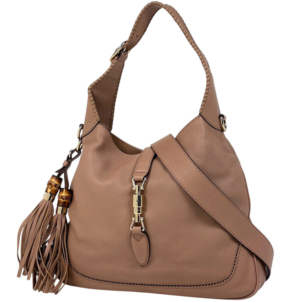 Gucci New Jackie Line Handbag/Shoulder Bag, Bamboo Fringe, Leather, Beige, 24...